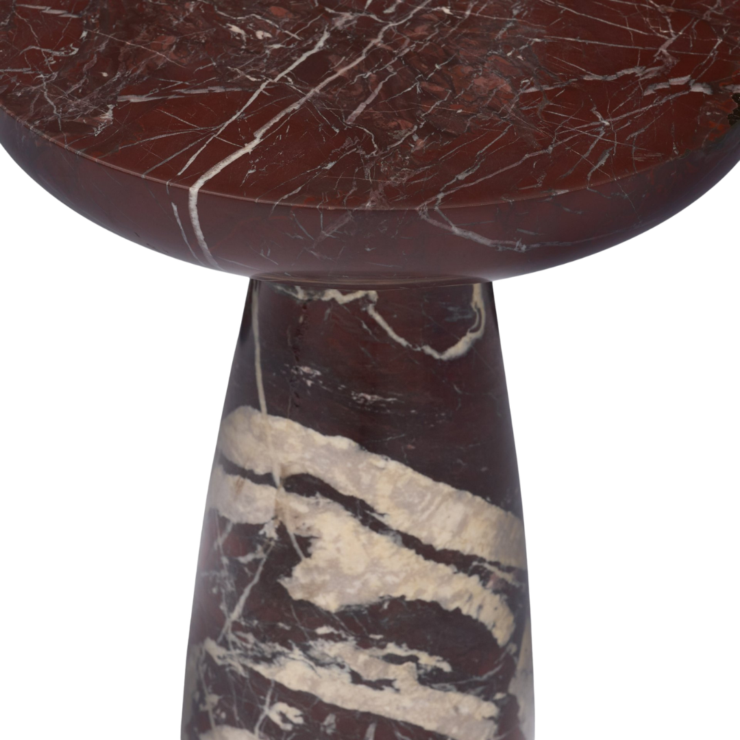 Halo Pedestal Marble Side Table - Rosso Red
