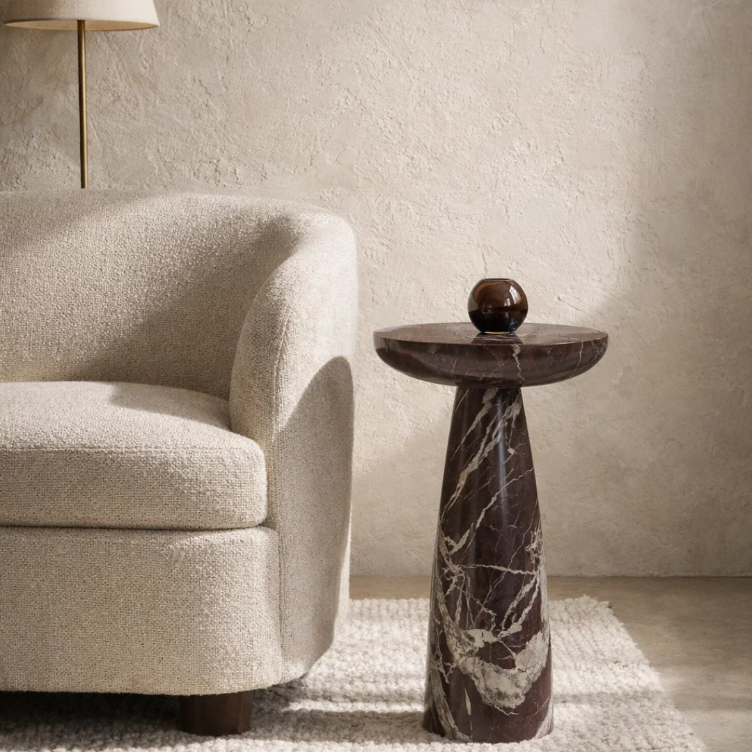 Halo Pedestal Marble Side Table - Rosso Red