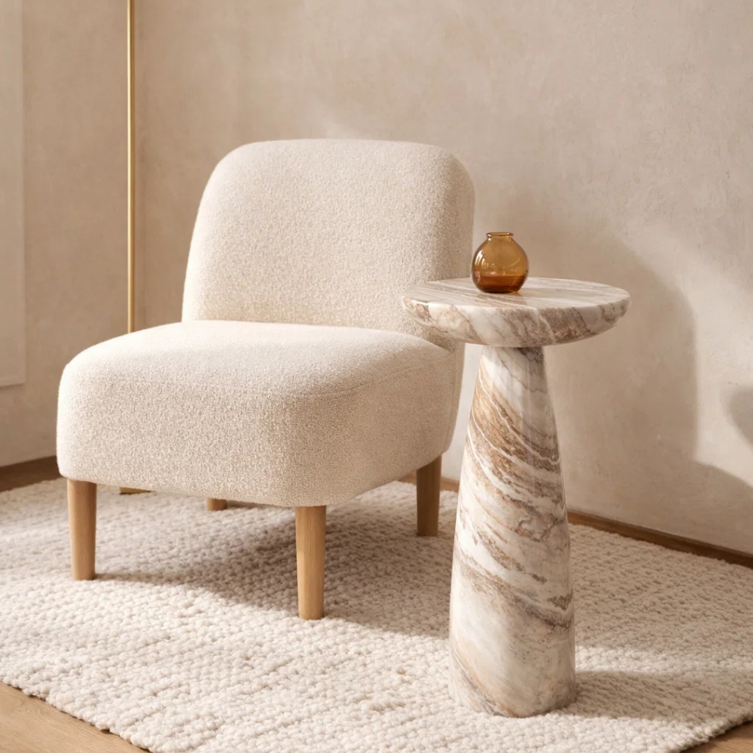 Halo Pedestal Marble Side Table - Pink