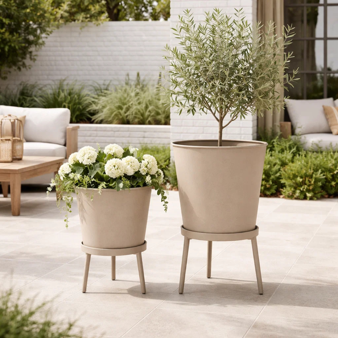 Hudson Metal Planter - Stone Taupe