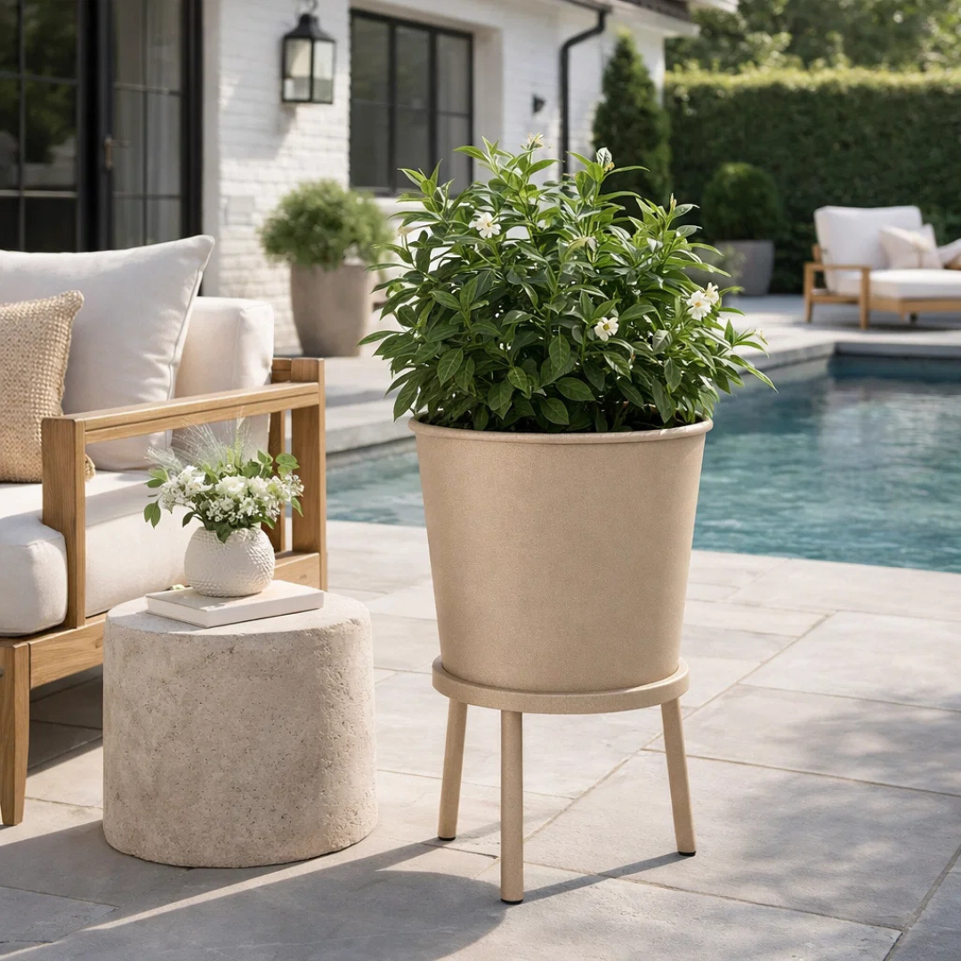 Hudson Metal Planter - Stone Taupe