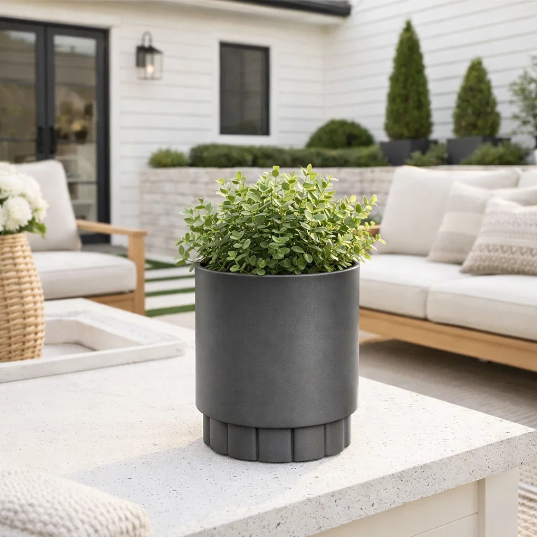 Lotus Metal Planter - Charcoal