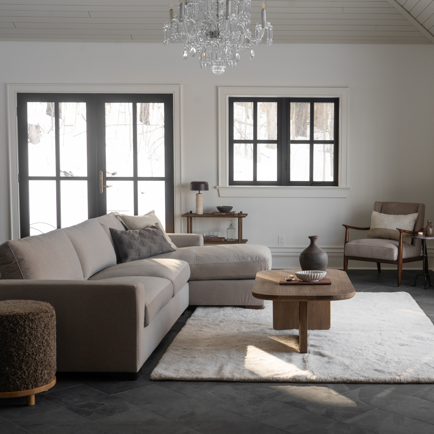 Charlestown 124" Chaise Sectional - Sand Matte Velvet