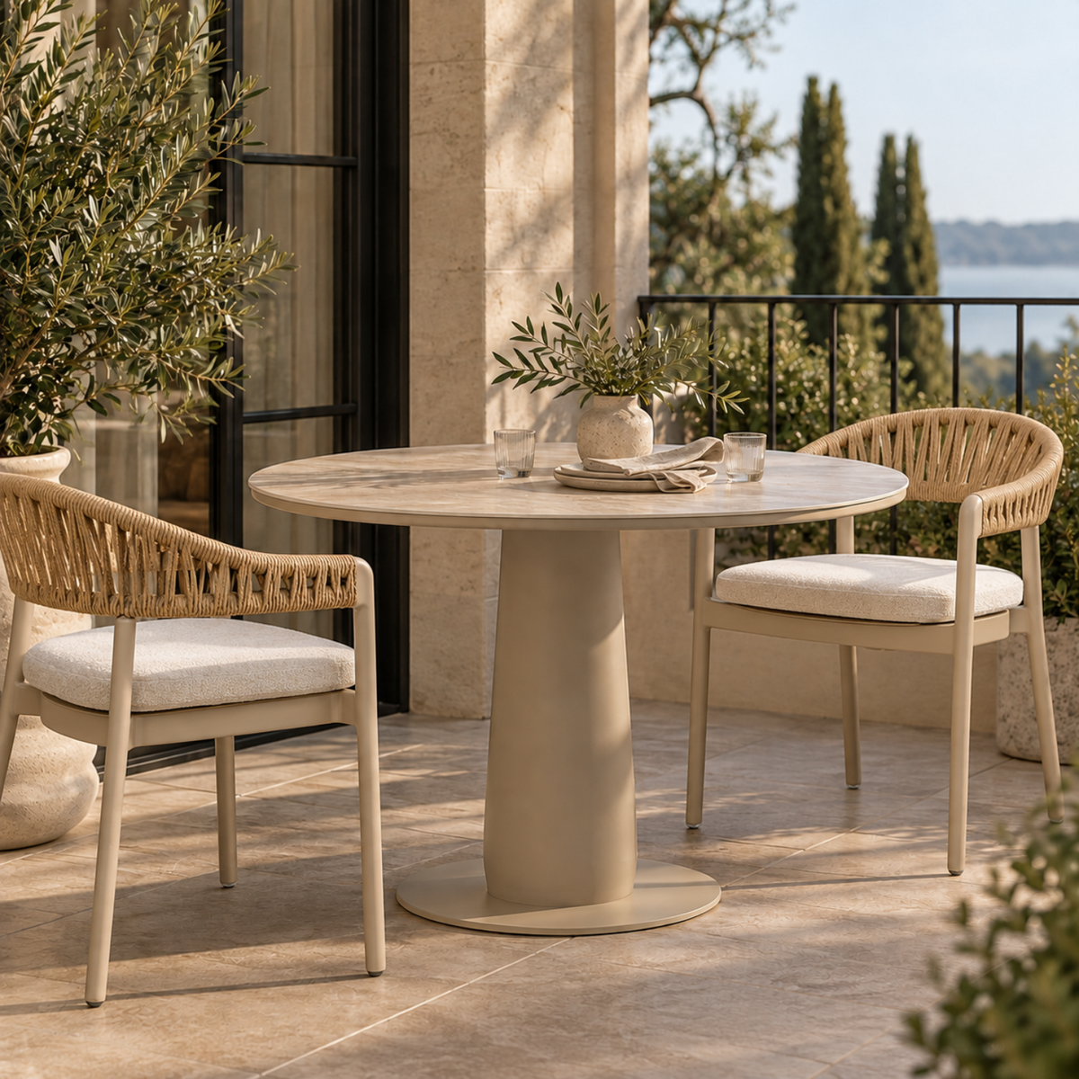Avenue Ceramic 35" Round Dining Table - Stone Taupe