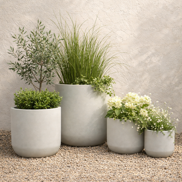 Harvest Cylinder Planter w/ Tray - Chalk Beige