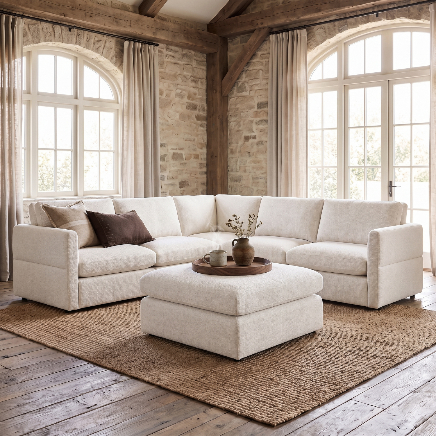 Sauveur Ottoman w/ Wheels - Crypton® Nomad Snow