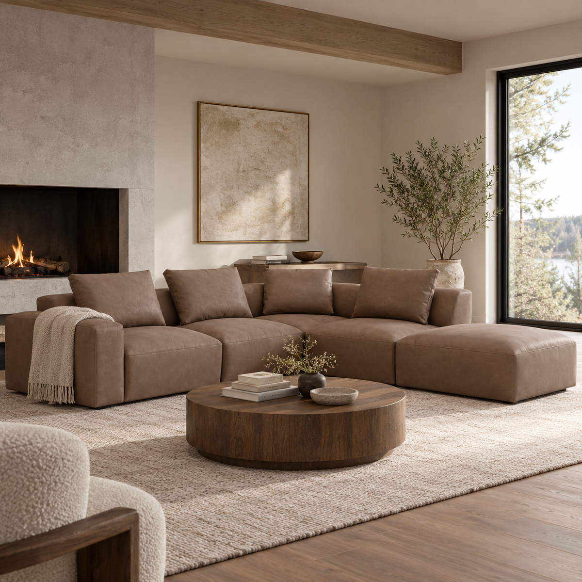 Haliburton 5pc Sectional - Safari Mocha Leather