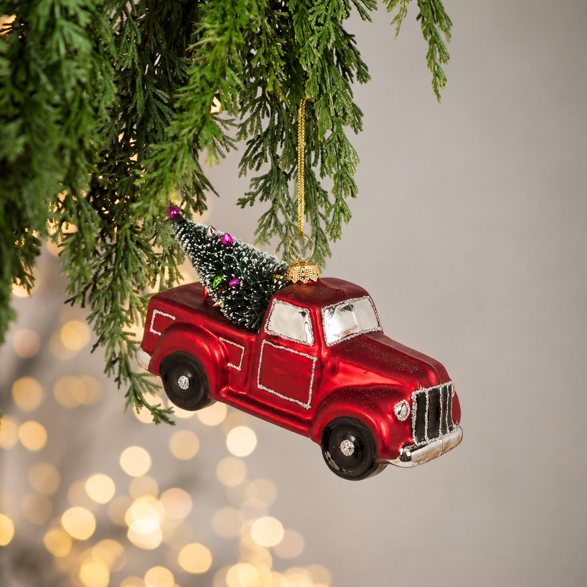 Holiday Truck Haul Glass Ornament