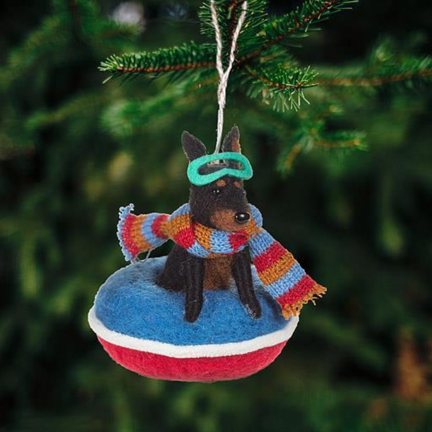 Silly Snowtubing Pup Ornament