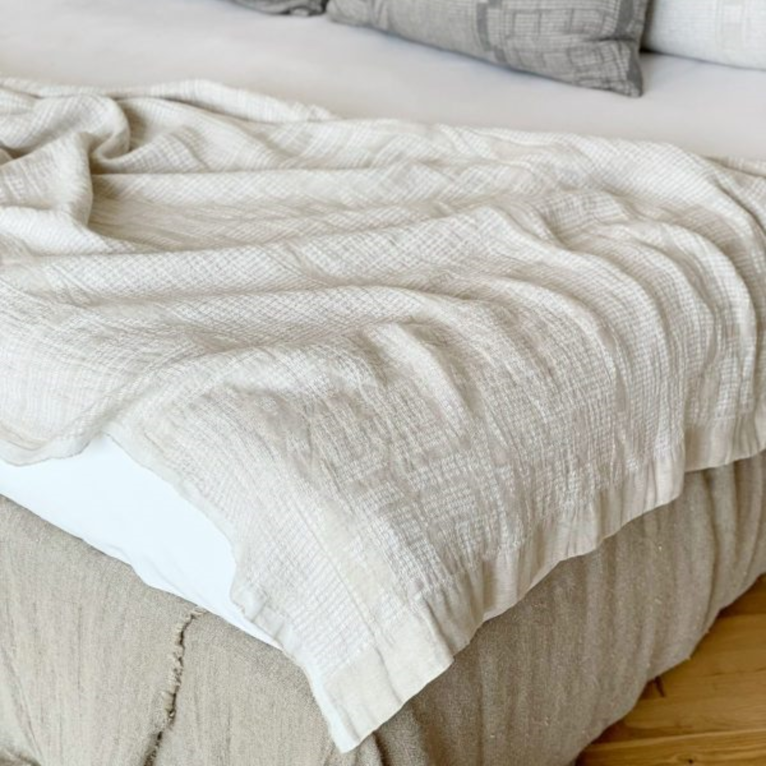 White Sand French Linen Bed Throw