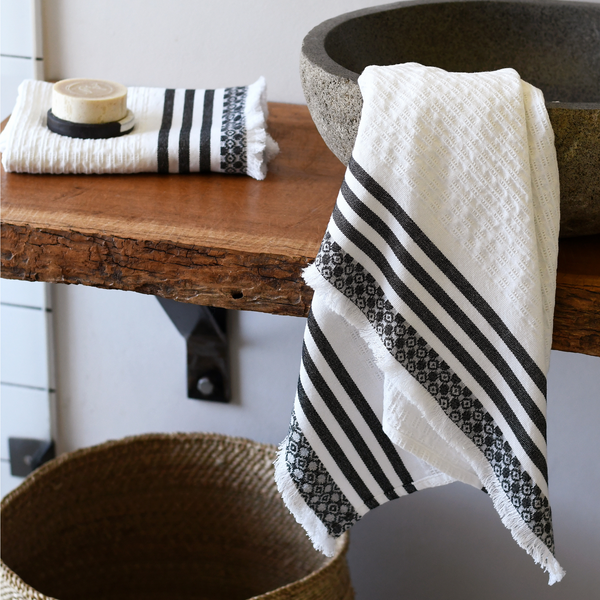 Salt White/Grey Waffle Cotton Towels