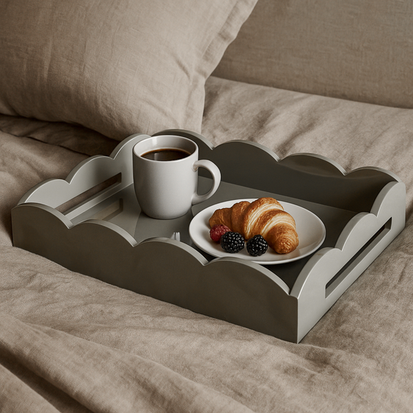 Lacquer Rectangle Scalloped Tray - Chiffon