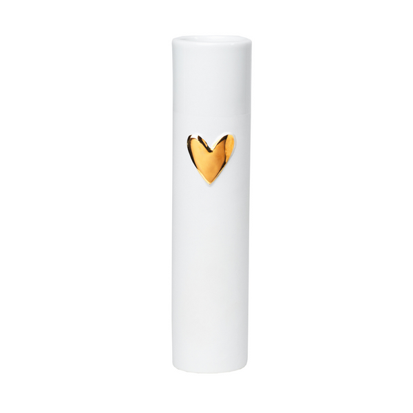 Narrow Gold Heart White Vase