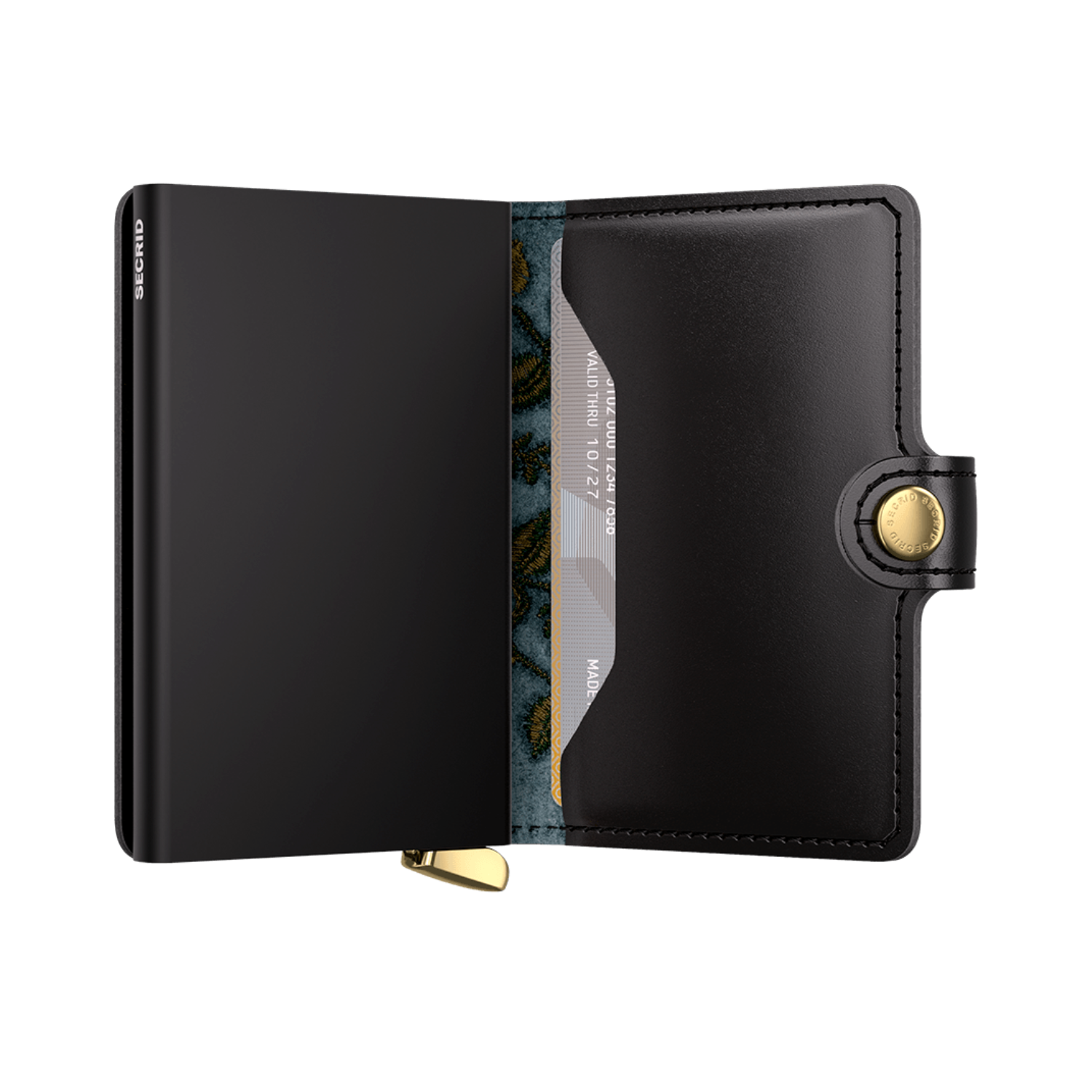 Floral Black Leather Mini Card Wallet