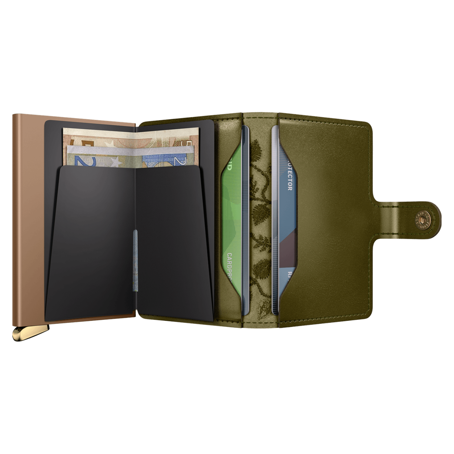 Floral Olive Leather Mini Card Wallet