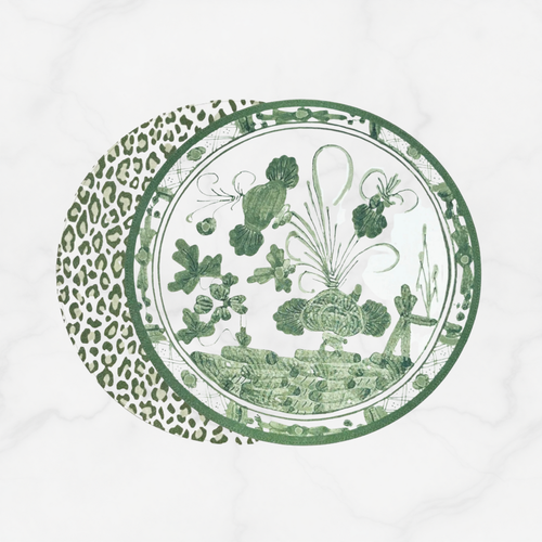 Jardin White/Green Reversible Round Placemat (Set of 4)