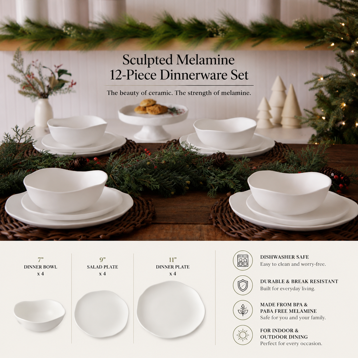 Sculpted Melamine 12-Piece Dinnerware Set