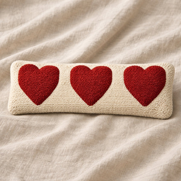 Sweetheart Trio Wool-Hooked Lumbar Pillow