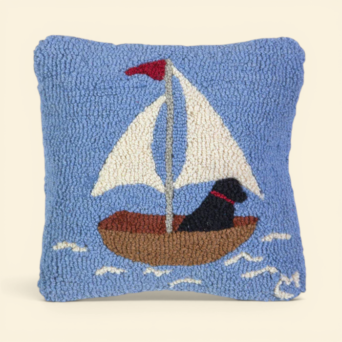 Pup Sailing Seas Wool Toss Pillow