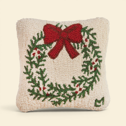 Merry Wreath Wool Toss Pillow