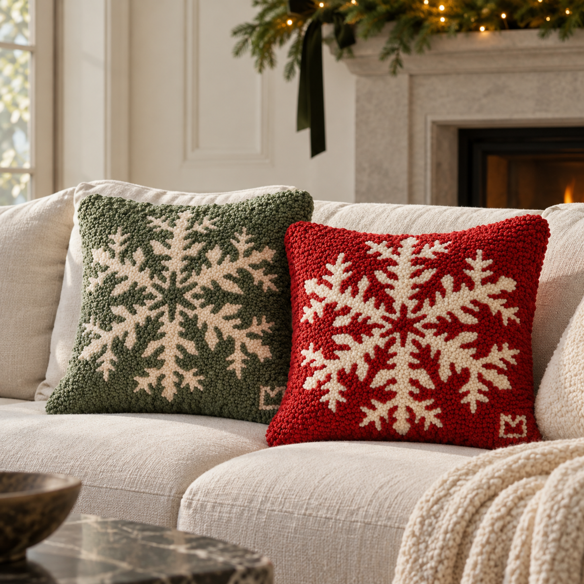 Snowflake Wishes Red - Wool Toss Pillow