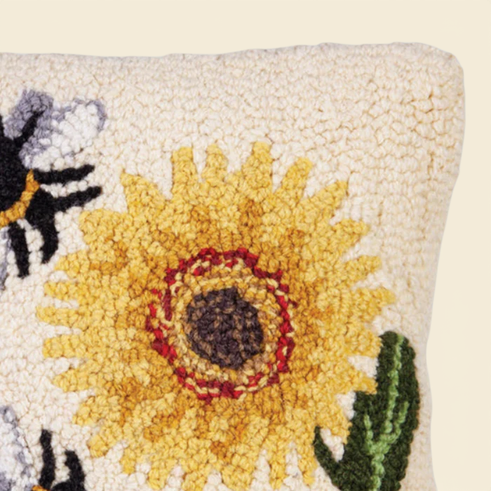 Sunflower Bumblebees Wool Toss Pillow