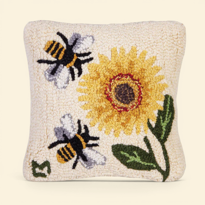 Sunflower Bumblebees Wool Toss Pillow