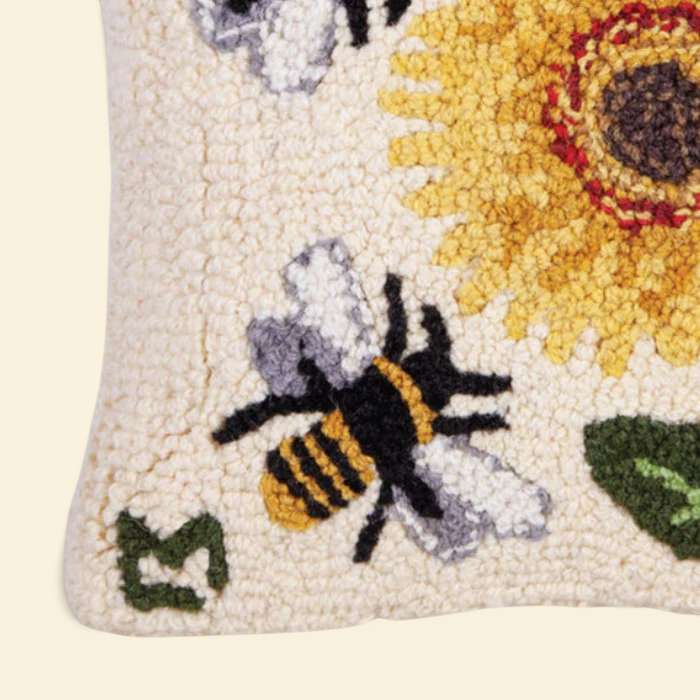 Sunflower Bumblebees Wool Toss Pillow