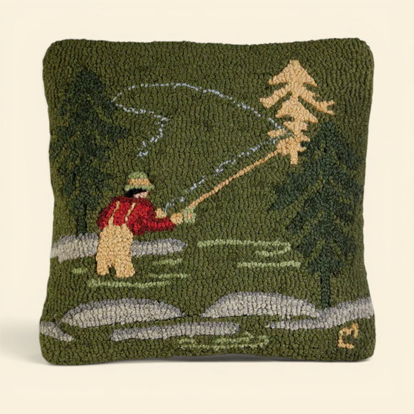 Fly Fisherman Wool Toss Pillow