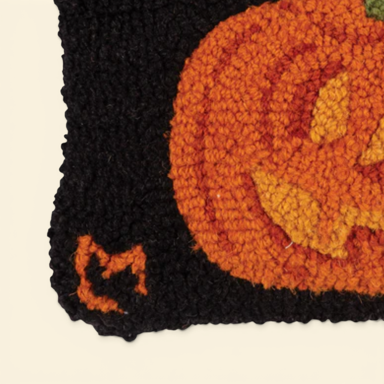 Jack O'Lantern Hooked-Wool Kidney Toss Pillow