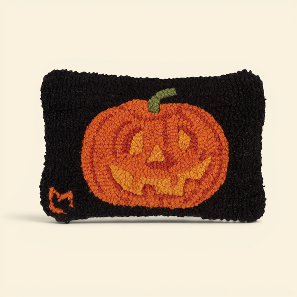 Jack O'Lantern Hooked-Wool Kidney Toss Pillow