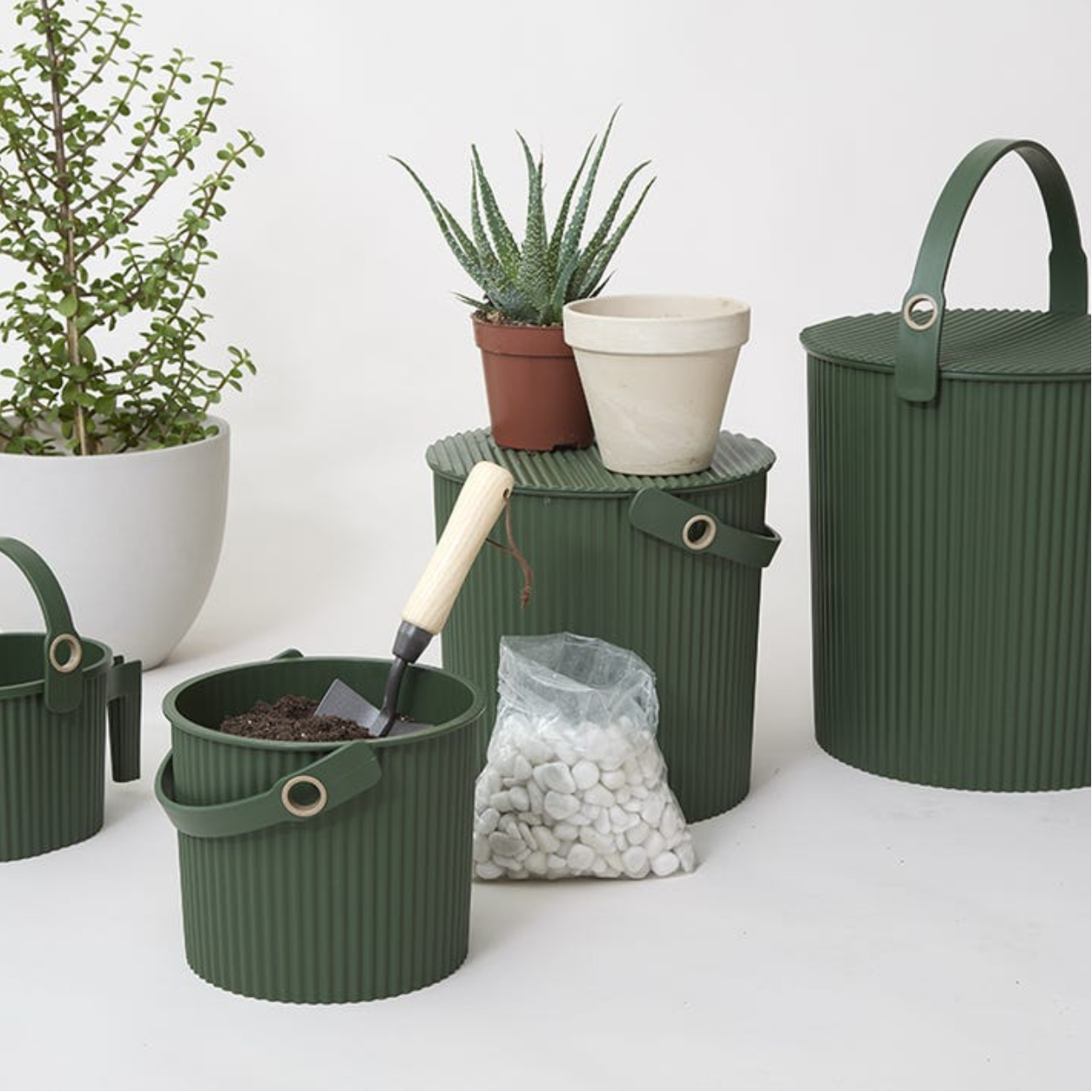 Hachiman Garden Storage Bucket w/ Lid - Green