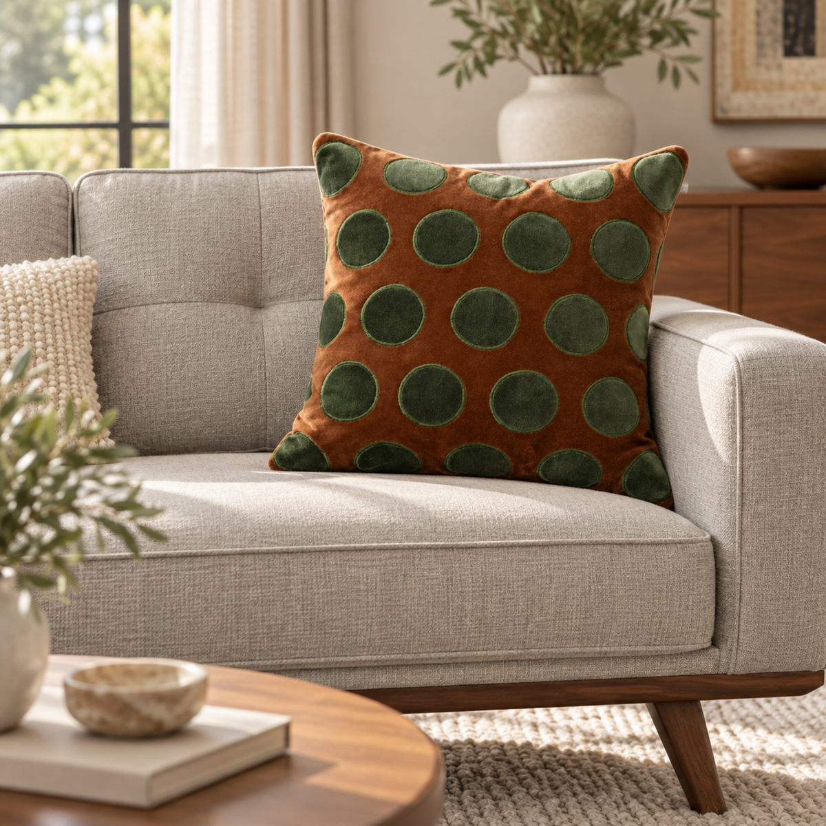 Dots Velvet Cotton Toss Pillow with Feather Insert