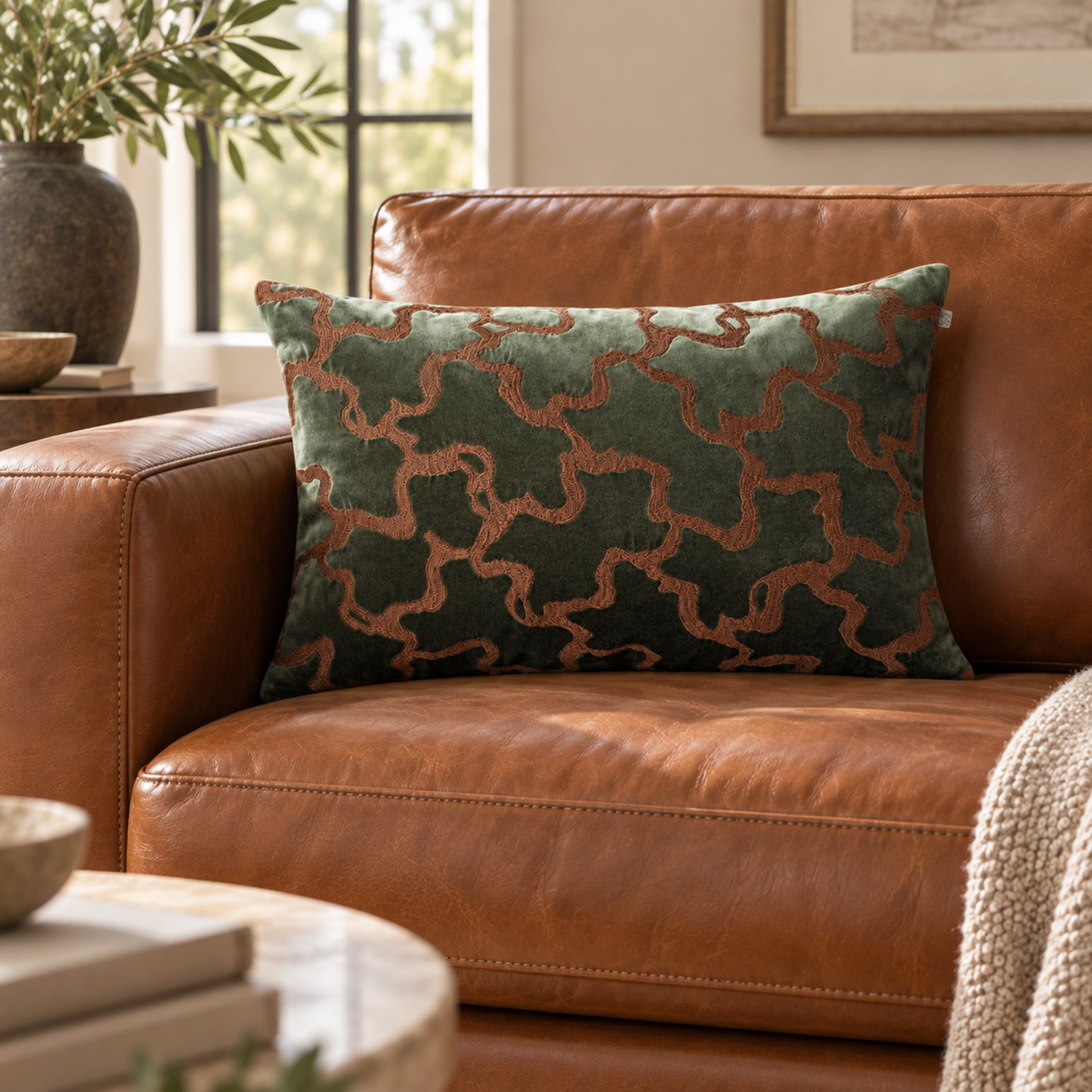Sanctuary Velvet Cotton Kidney Toss Pillow with Feather Insert