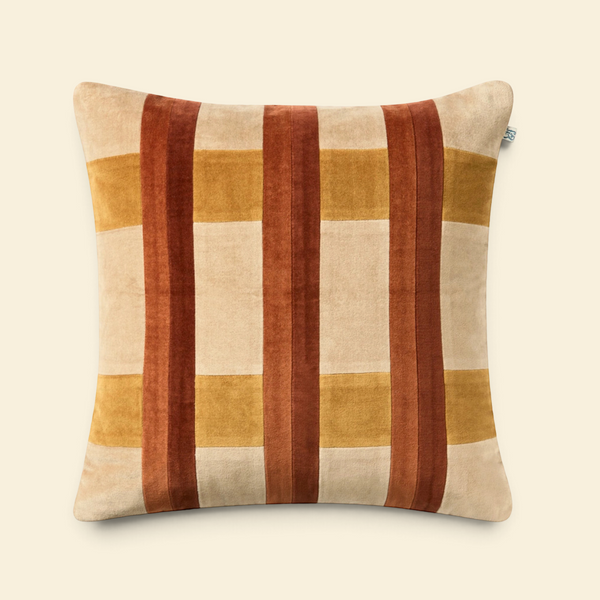 Grid Velvet Cotton Toss Pillow with Feather Insert - Terracotta