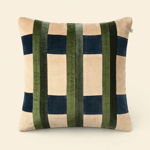 Grid Velvet Cotton Toss Pillow with Feather Insert - Forest