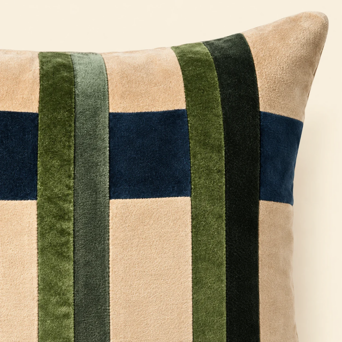 Grid Velvet Cotton Toss Pillow with Feather Insert - Forest