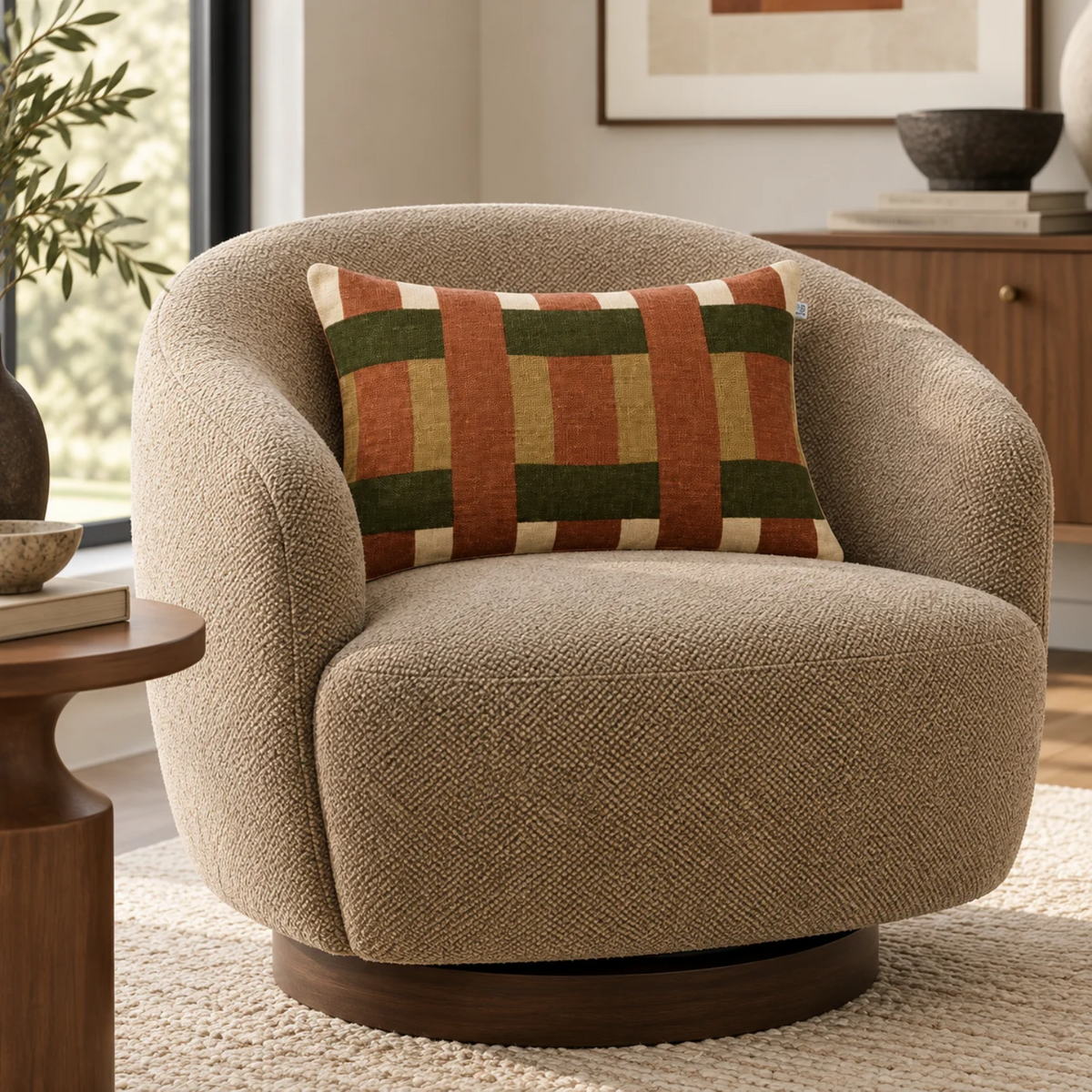 Artisan Linen Kidney Toss Pillow with Feather Insert