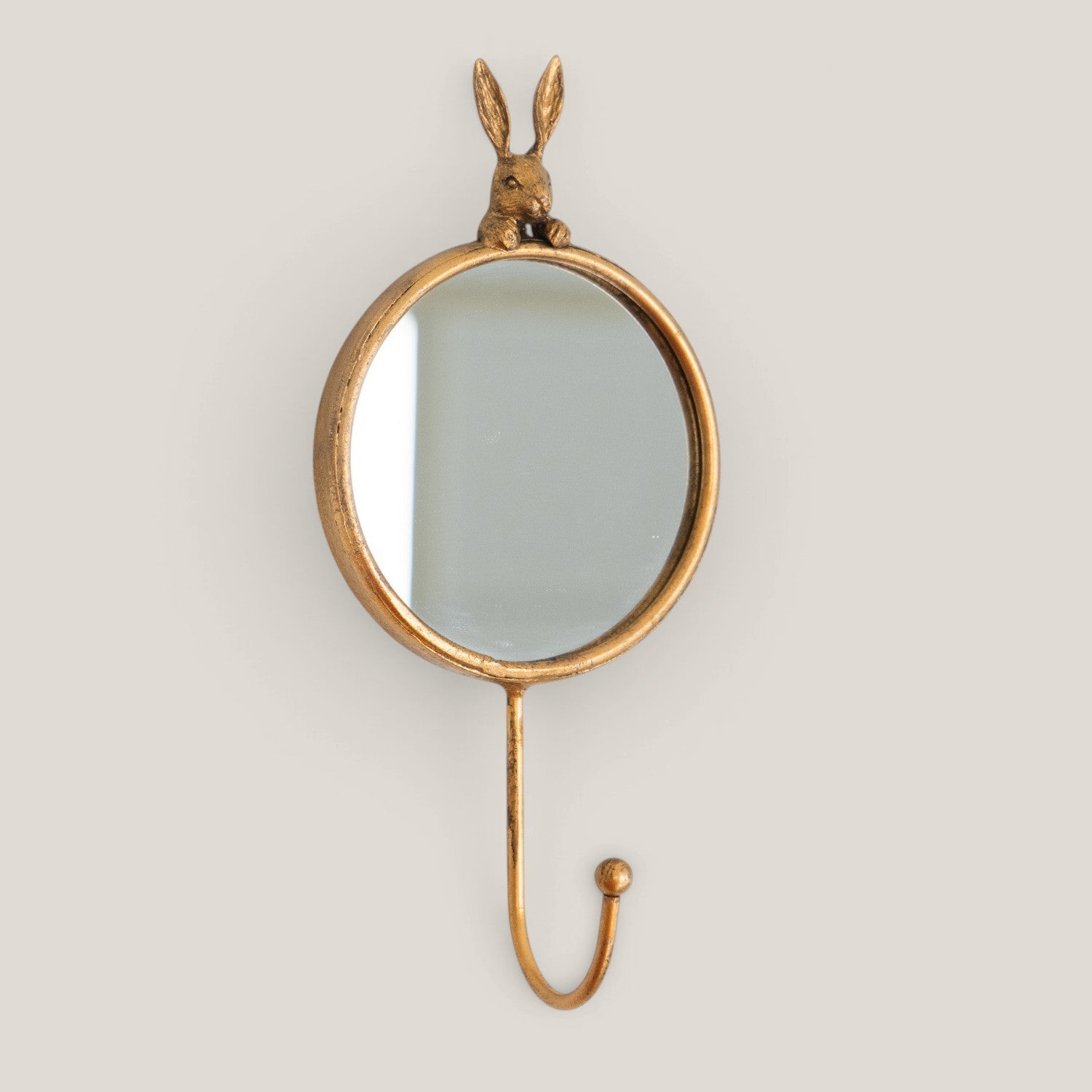 Whimsical Bramble Hare Brass Wall Mirror & Hook