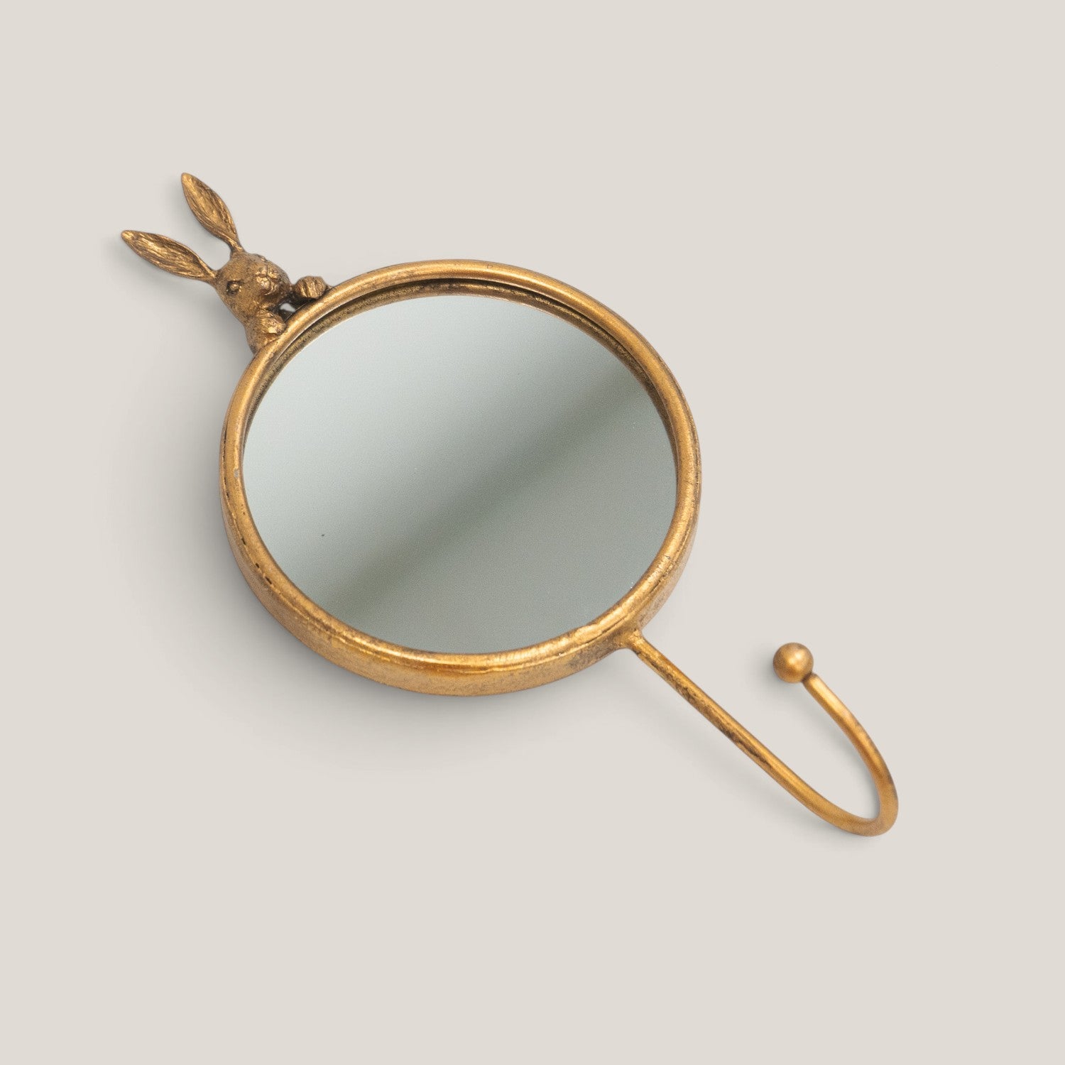 Whimsical Bramble Hare Brass Wall Mirror & Hook