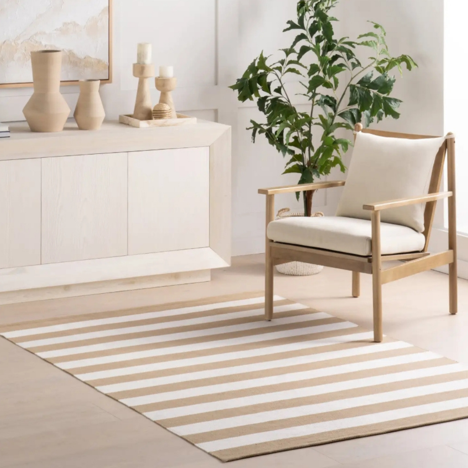 Dash & Albert Banks Stripe Khahki Handwoven Indoor/Outdoor