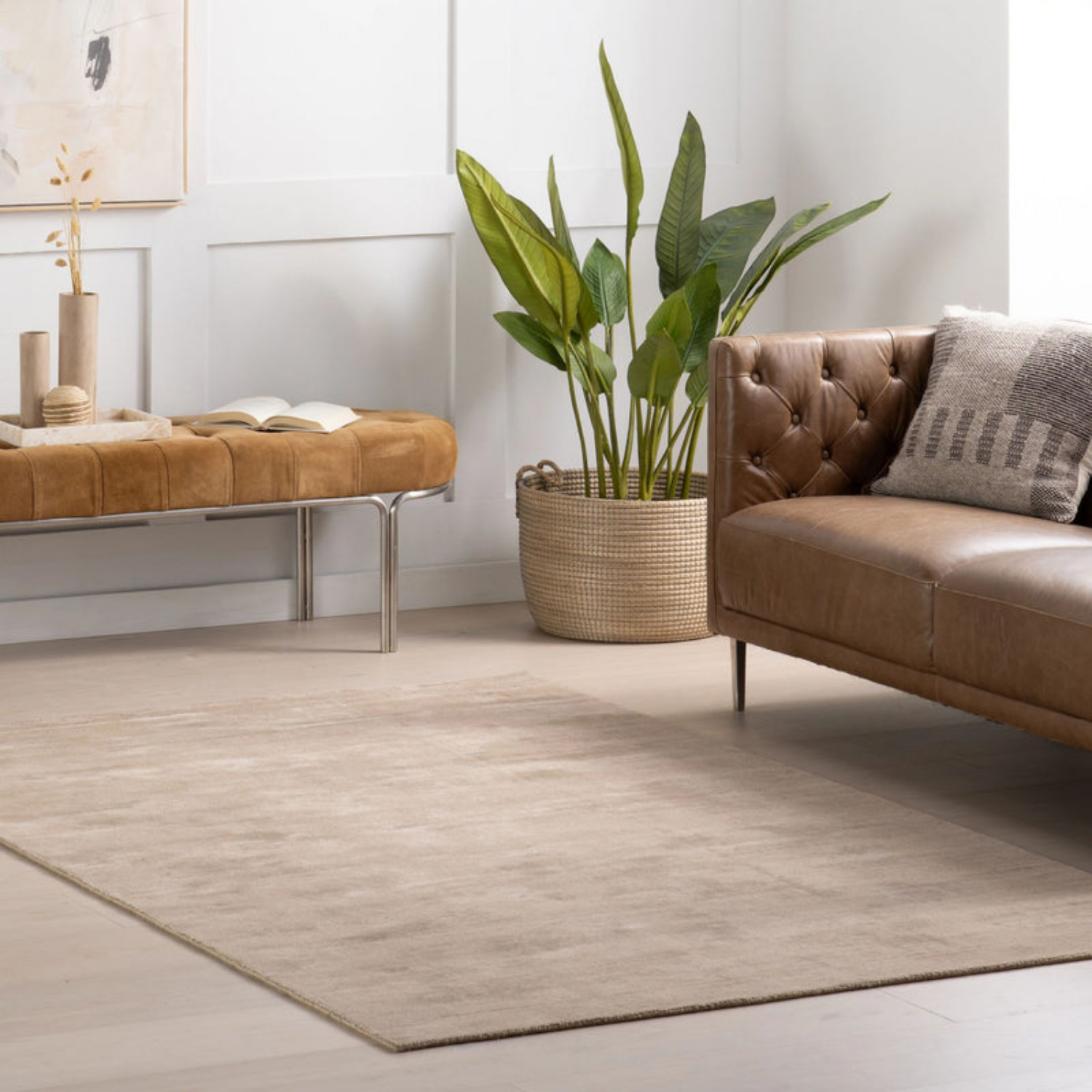 Dash & Albert Alva Hand Loom Knotted Wool/Viscose Rug - Taupe