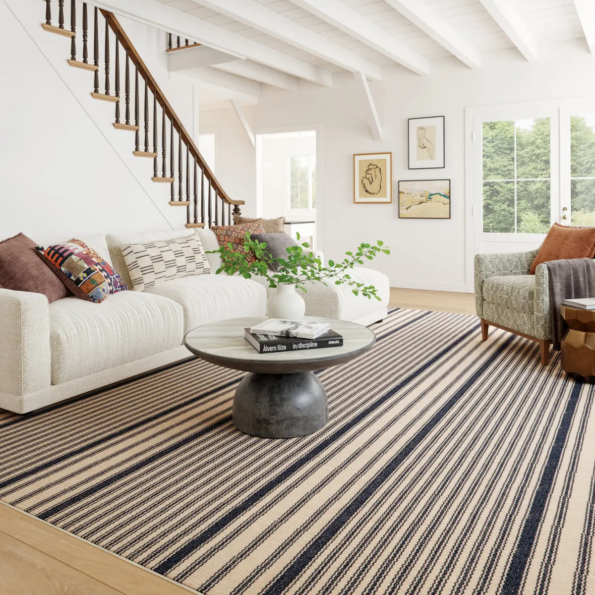 Dash & Albert Axiom Coastal Stripe Washable Rug - Navy