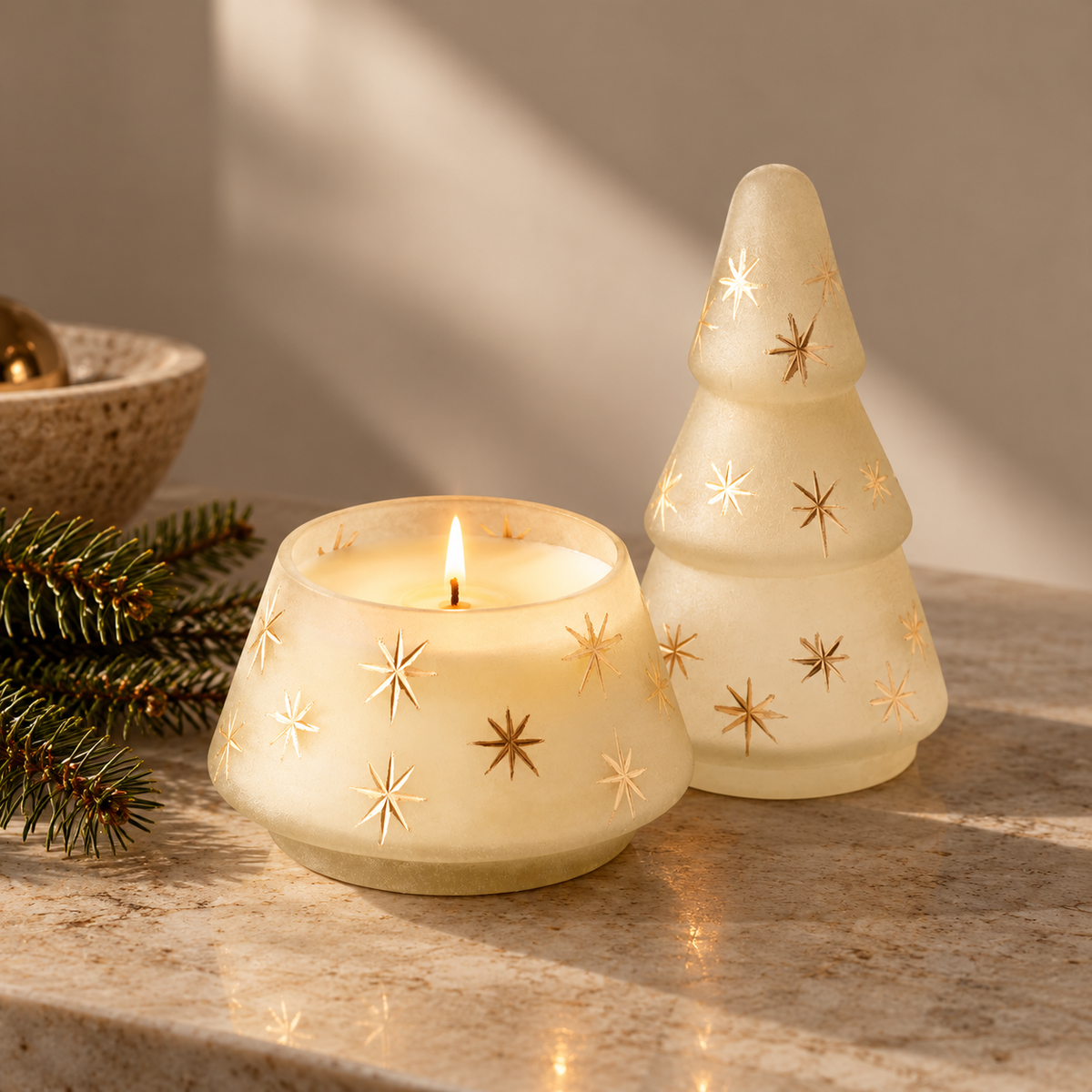 Celestial Tree Glass Candle | Winter White