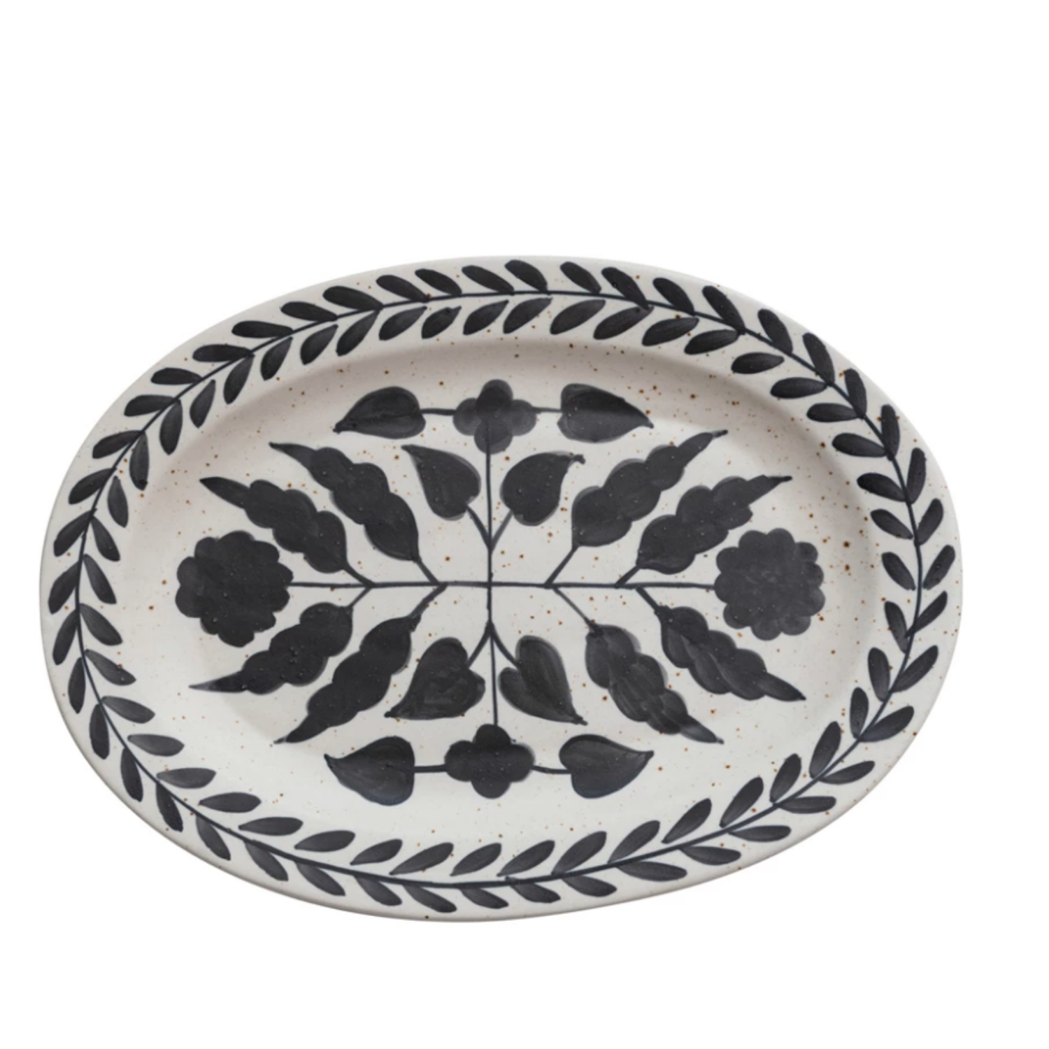 Cottage Floral Trim Stoneware Oval Serving Platter