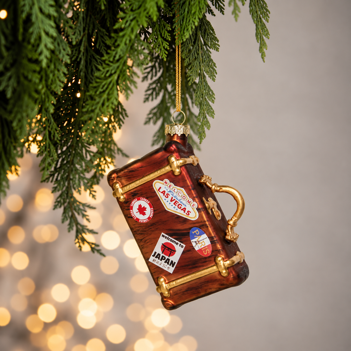 Globe Trotter Suitcase Glass Ornament