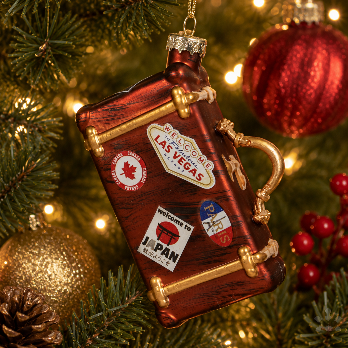 Globe Trotter Suitcase Glass Ornament