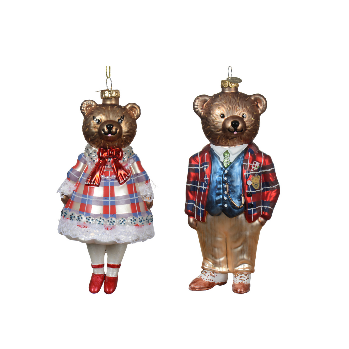 Merry Bear Besties Glass Ornament (Set of 2)