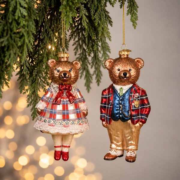 Merry Bear Besties Glass Ornament (Set of 2)