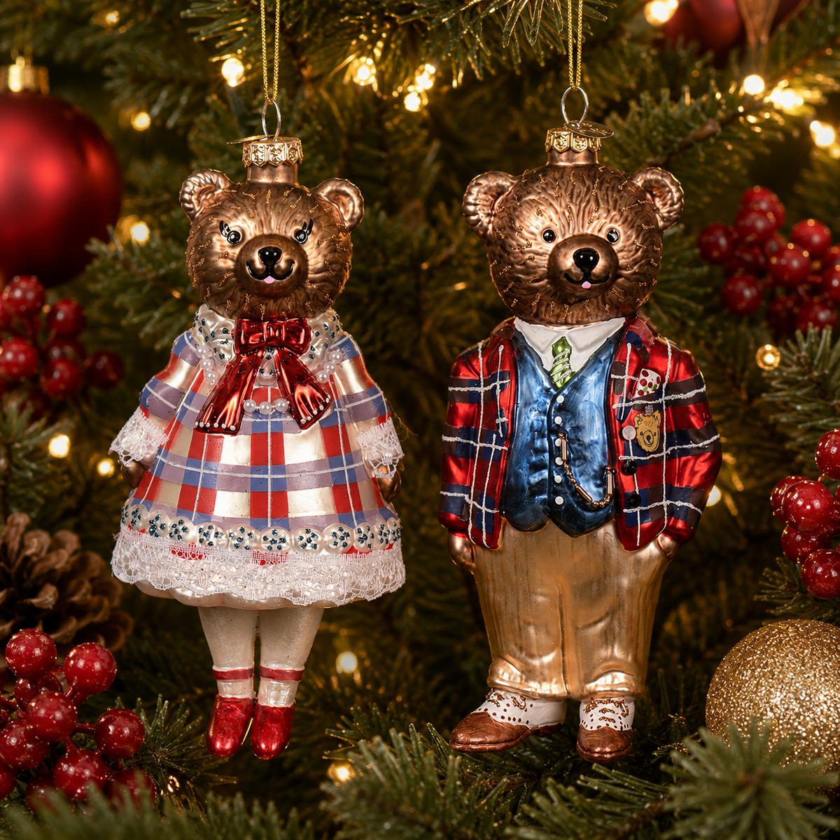 Merry Bear Besties Glass Ornament (Set of 2)